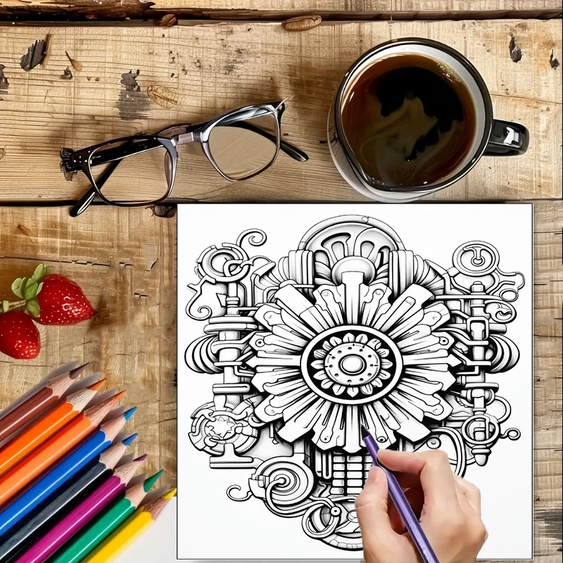 Coloring Book Steampunk Flower - Adult Coloring Book Stress Relief recension och pris